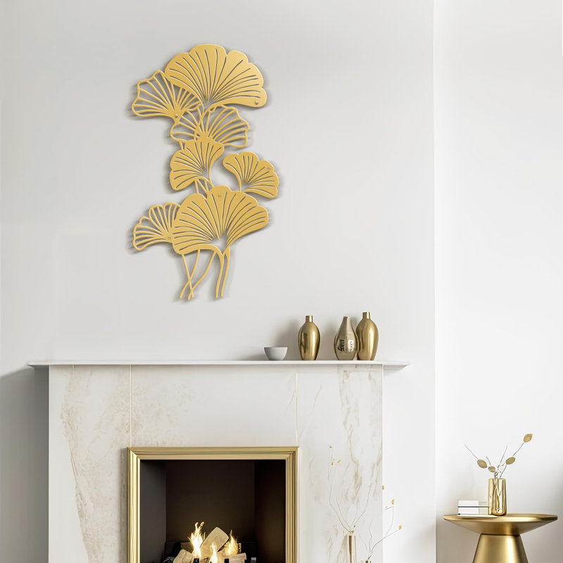 Décoration murale en métal Ginkgo Biloba, H 24 po x l 14,12 po x P 0,05 po, Doré