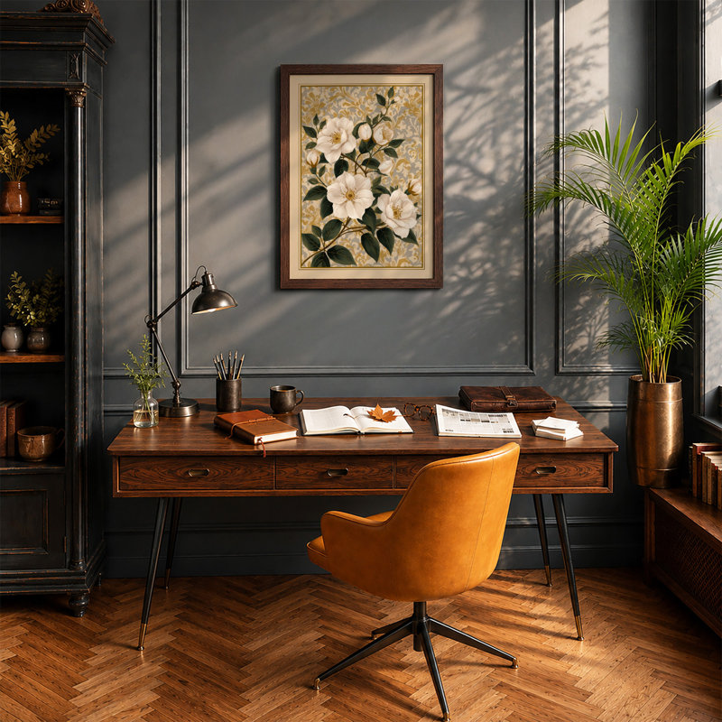 Flowering Study Botanical - Framed Print, Walnut, A1 - 84.1 x 59.4 cm