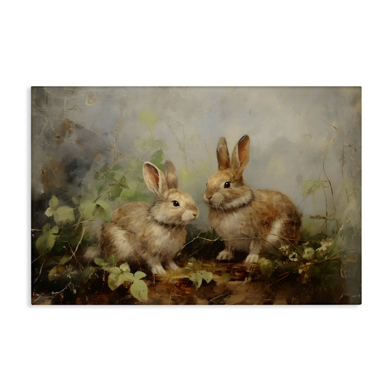 Art mural, "Wild Rabbits in Nature" par Petal Prints Design, H 16 po x l 24 po