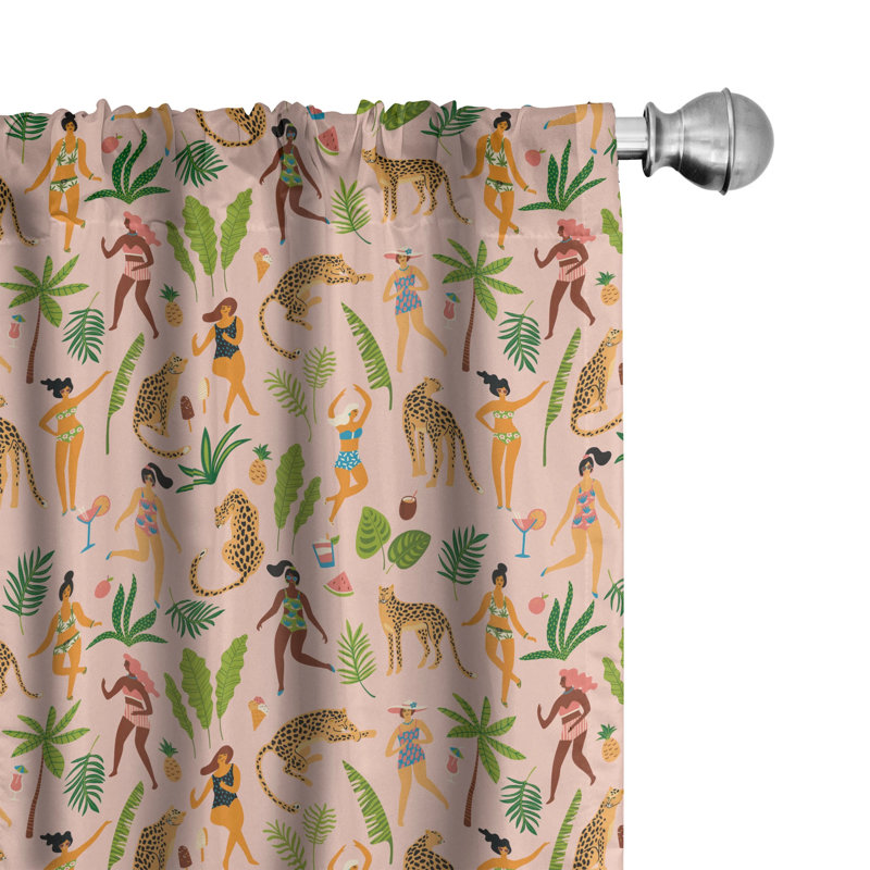 Leopard Floral Semi-Sheer Rod Pocket Curtain Panels, 28" x 95"