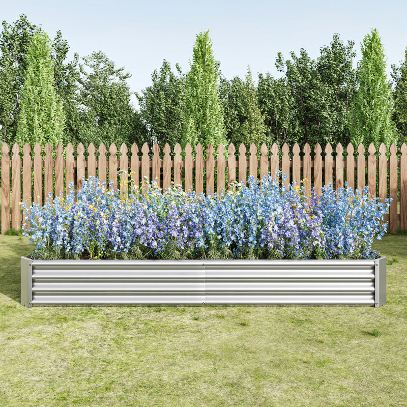 2 jardinières rectangulaires surélevées en métal 8 × 4 × 1Ft, Argent