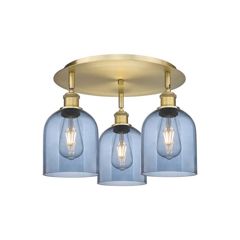 Plafonnier semi-encastré en verre Odaniel, Laiton brossé, Bleu princesse