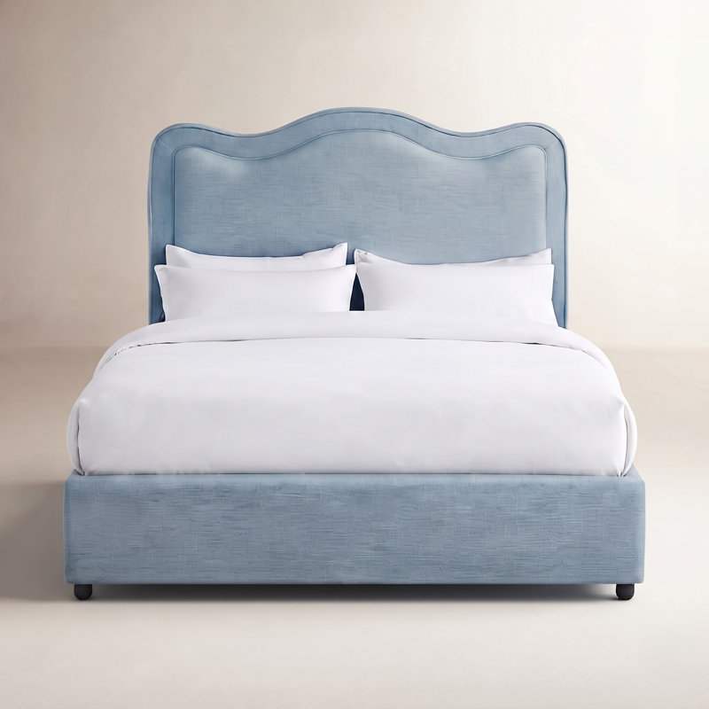 Lit en tissu d'ameublement Felix, Double, Lin performance bleu clair
