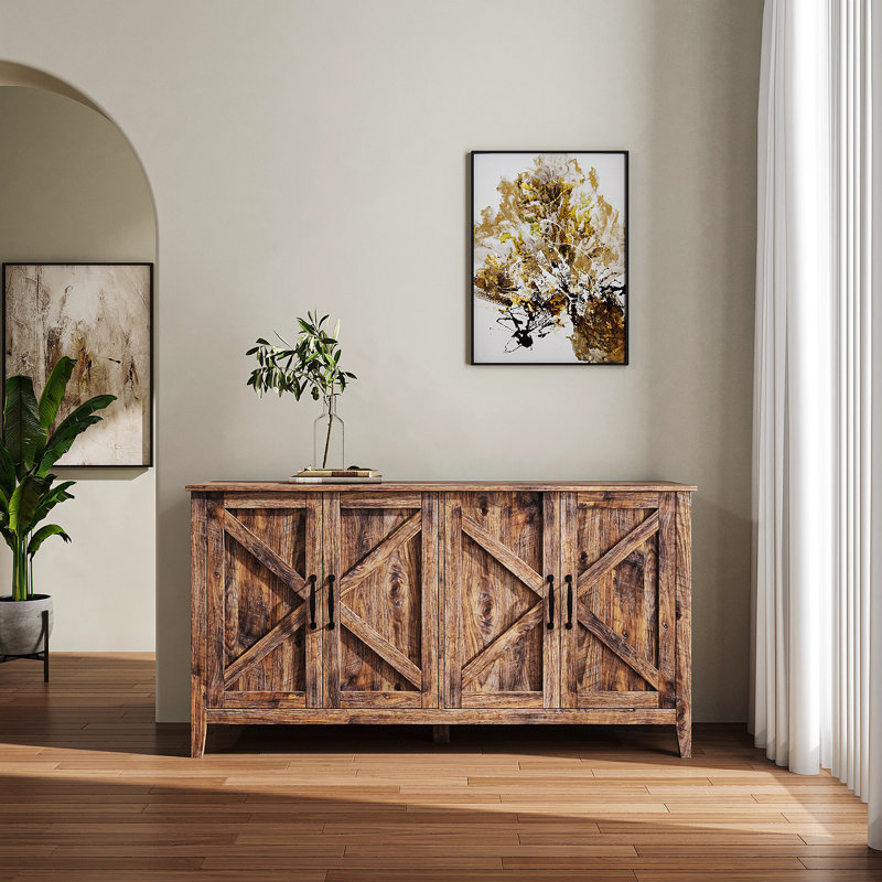 Armoire d'appoint 4 portes, armoire autoportante avec 4 tablettes ouvertes Haroldene