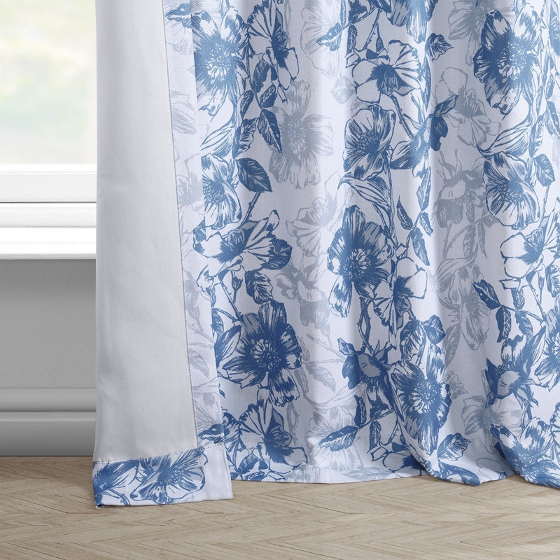 Hunnewell Printed Room Darkening Faux Linen Curtains for Bedroom, Living Room Curtains Window Single Panel, 50" W x 96" L