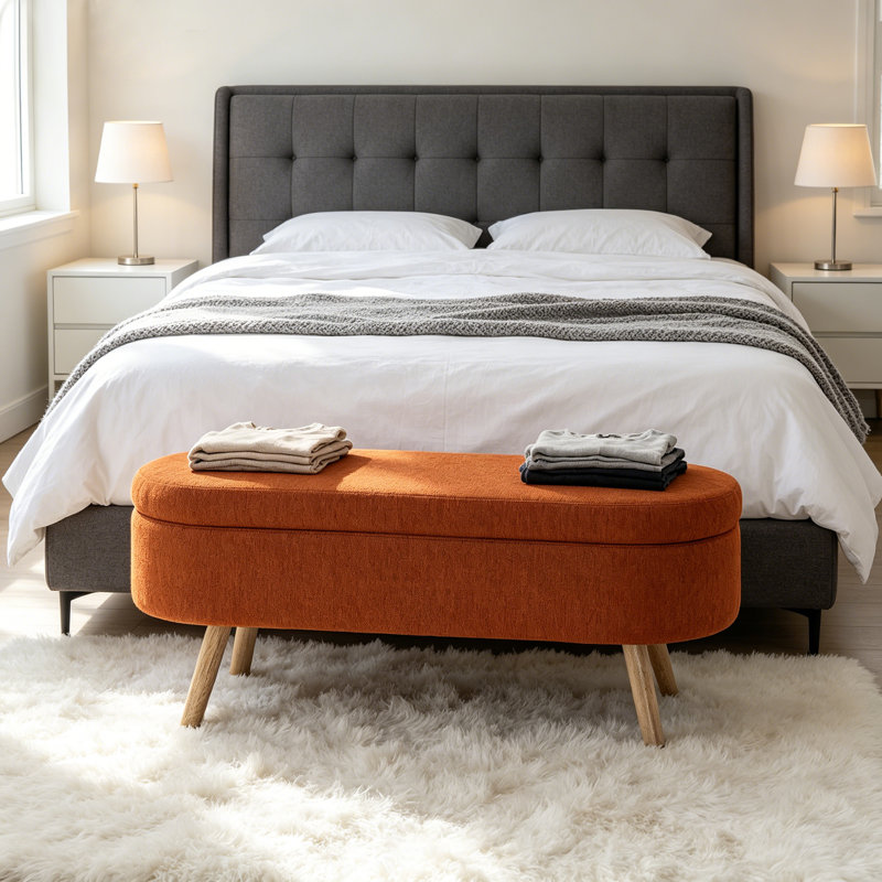 Banc de rangement rembourré Boucle, Orange