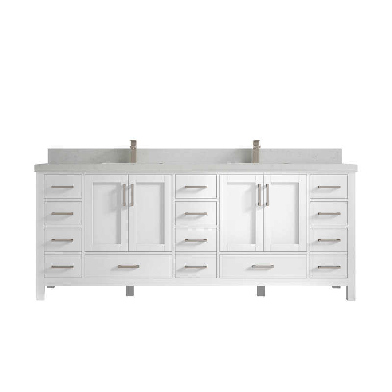 Malibu 84'' Double Bathroom Vanity with Quartz Top, Carrara Quartz