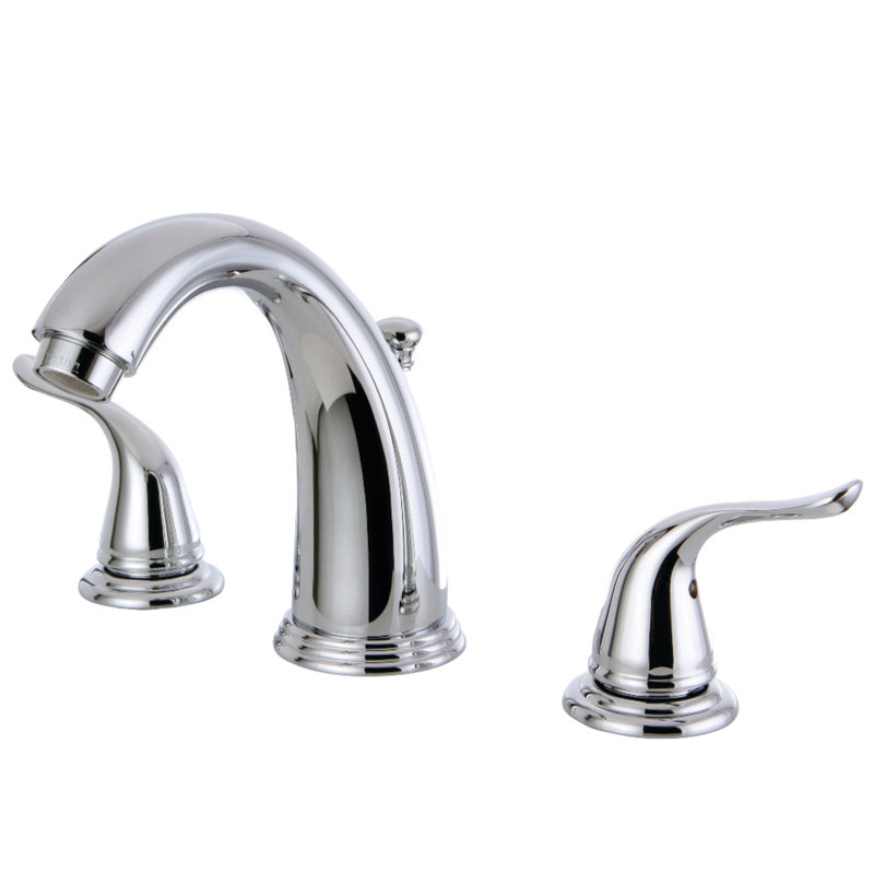 Kingston Brass Yosemite Two-Handle 3-Hole Deck Mount Widespread Bathroom Faucet with Retail Pop-Up Drain, Polished Chrome