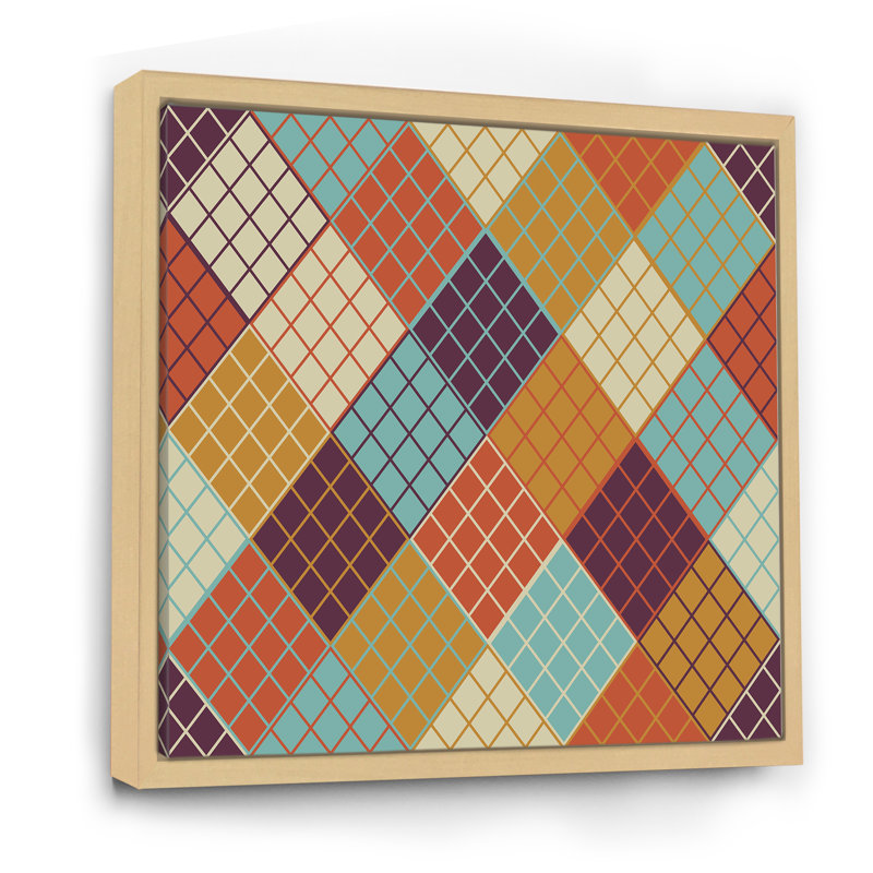 Multicolor Triangular Geometrics III - reproduction d'art sur toile à motifs, Cadre flottant en érable