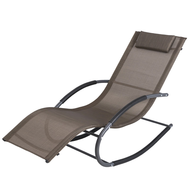 Blizzard Patio Rocking Chair Curved Rocker Chaise Lounge Chair with Pillow, Brown
