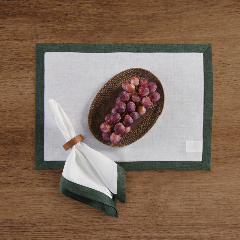 Classic - 100% Pure Linen Dinner Napkins, Forest Green/White