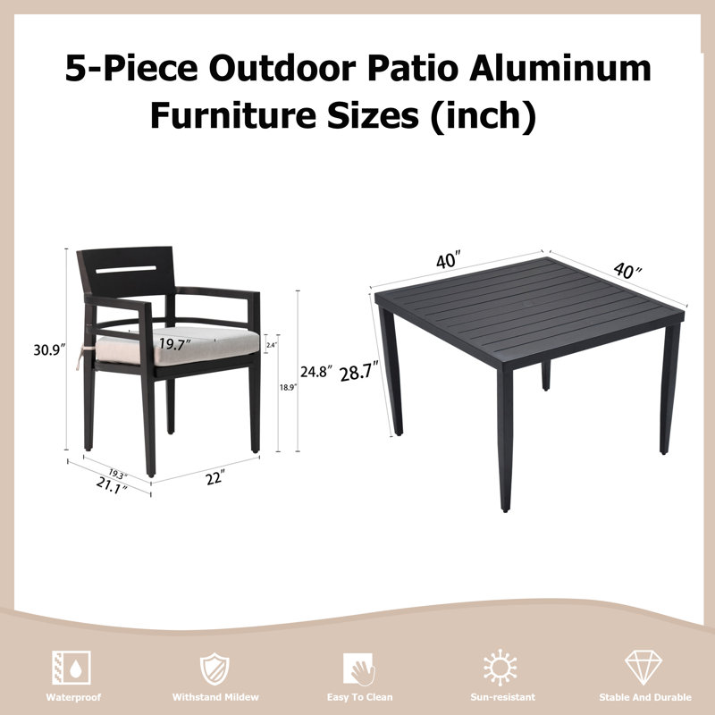 Odane 4 - Person Patio Dining Set with Square Table , Sunbrella® Cushions Included