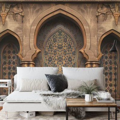 Bronze Moroccan Arch Mosaic Wall Mural for Home Decor