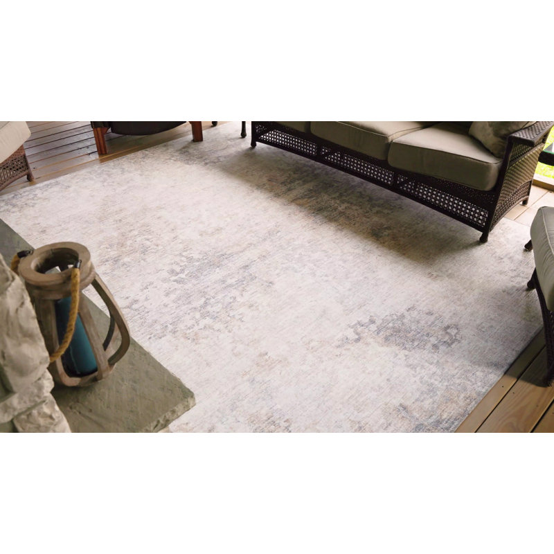 Gold Rectangular Washable Synthetic Indoor/Outdoor Rug 3' x 5'