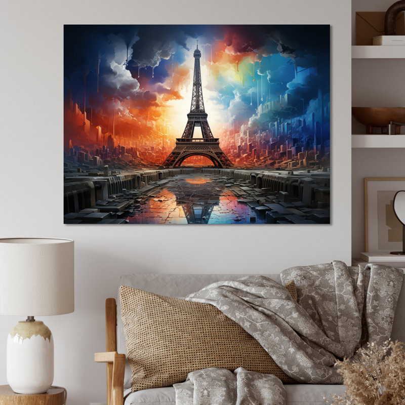 «Majestic Rainbow Sunset Eiffel Tower in Paris», reproduction sur toile, H 34 po x l 44 po x P 1,5 po, Toile tendue