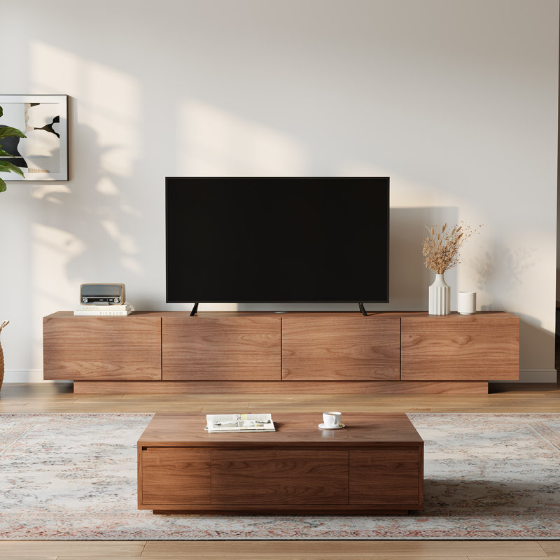 Modern TV Stand Media Console With Drawer Storage, Walnut