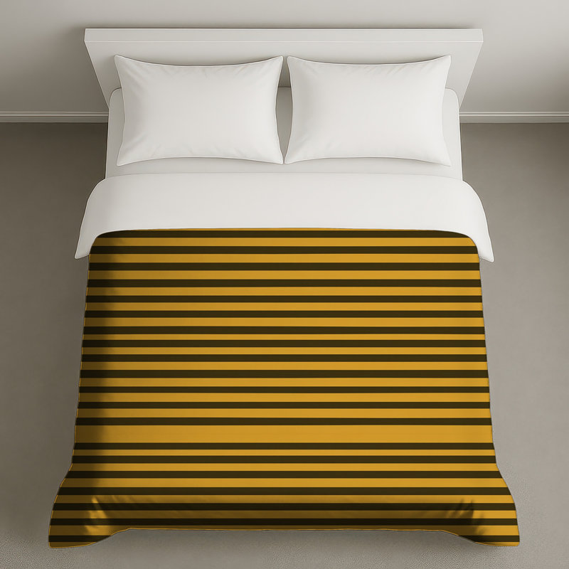 Housse de couette moderne à rayures jaunes, Grand lit