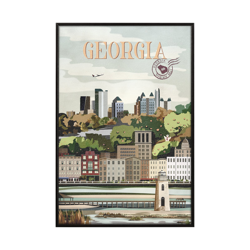«Georgia Go» par Simeng, reproduction d'art encadrée sous verre, Cadre flottant noir, H 15,5 po x l 10,5 po x P 1,5 po