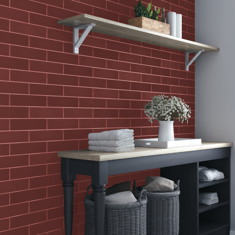 Curvaceous 3" x 6" Ceramic Wall Tile, Maroon