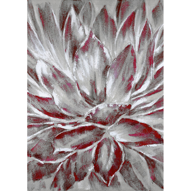 Fleur rouge et grise - Toile rouge contemporaine pour la décoration intérieure