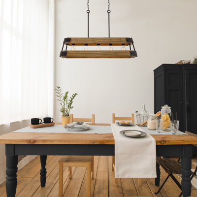 Luminaire suspendu linéaire à 5 lumières pour îlot de cuisine avec détails en bois Abdihafid