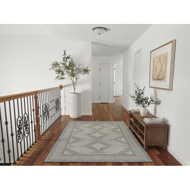 Aldona Blue and Brown Oriental Wool and Synthetic Rug
