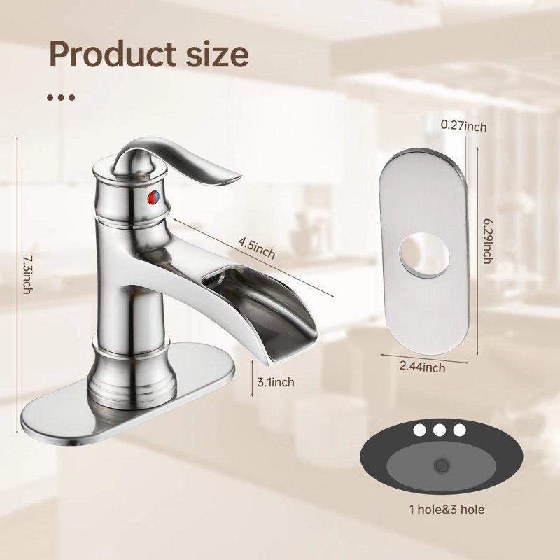 Single-Hole Single-handle Bathroom Faucet with Drain Assembly, Brushed Nickel