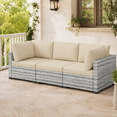 Ensemble de patio en rotin 3 pièces avec coussins