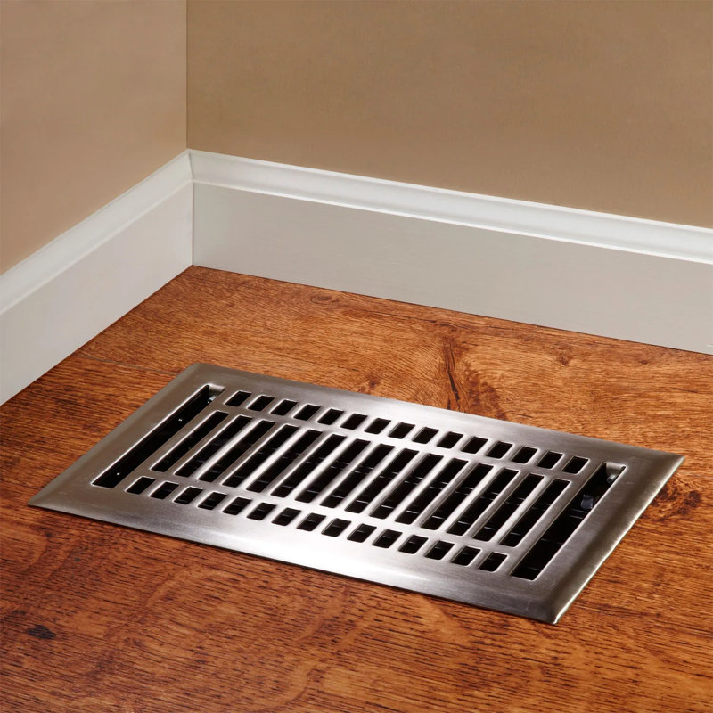 Registre de plancher contemporain en acier, Blanc, 6 po x 14 po