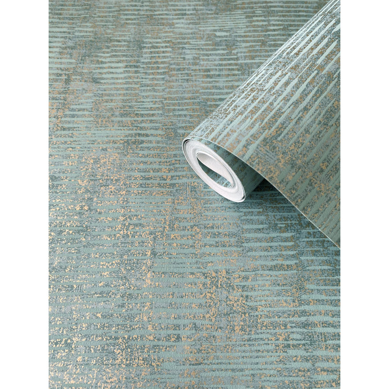 Elegance Collection Stripy Shimmer Wallpaper Roll, Teal Green