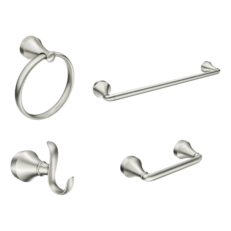 Collection d'accessoires de salle de bain en nickel brossé Wellton, 4 pièces