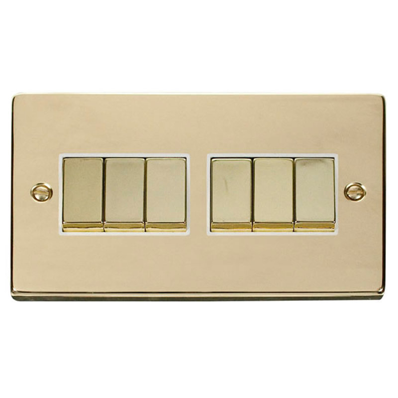 Polished Brass 10A 6 Gang 2 Way Ingot Light Switch