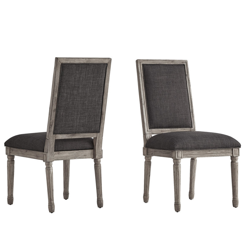 Hildemar 20.5" H Linen Upholstered Side Chair , Dark Gray, Antique Gray Oak