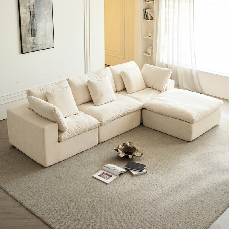 Canapé modulaire en L en velours côtelé Cloud Cloud 4 places, Beige
