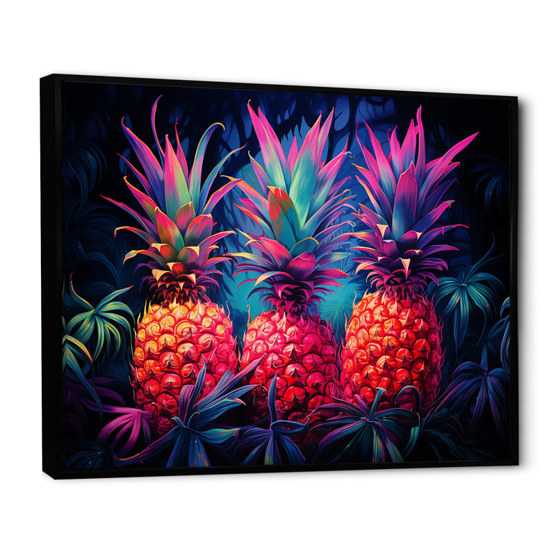 Nectar néon ananas II, Cadre flottant noir, H 30 po x l 40 po x P 1,5 po