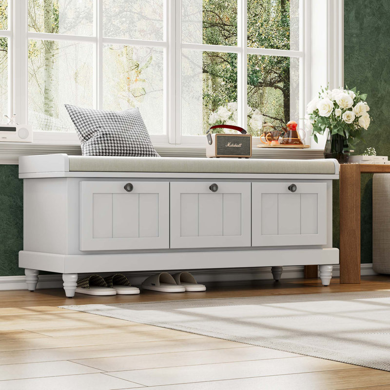Banc de rangement rembourré 3 tiroirs Classic, Gris clair