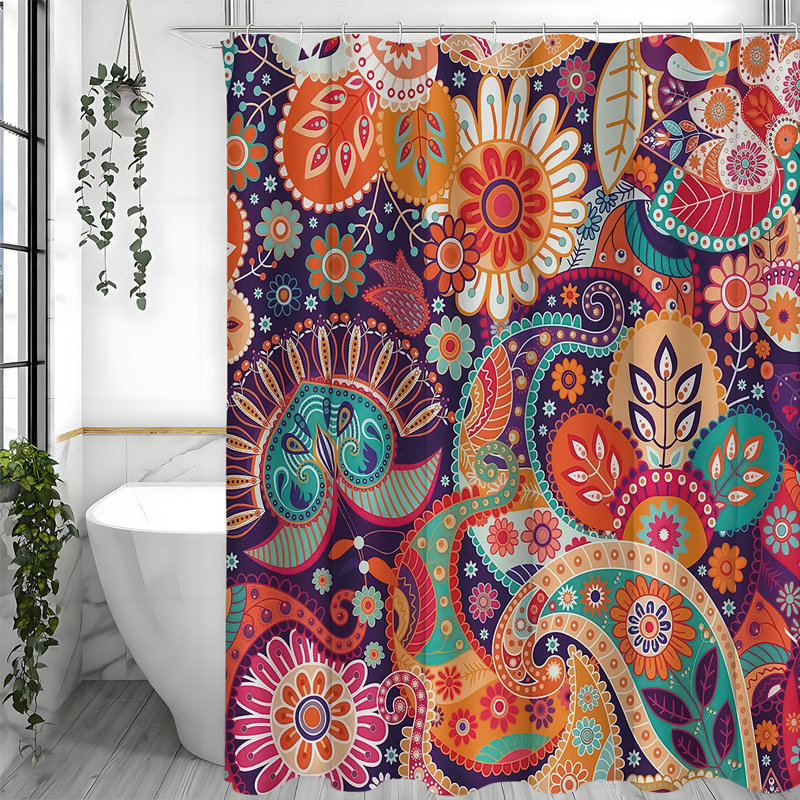 Rideaux de douche Boho avec crochets inclus, Orange