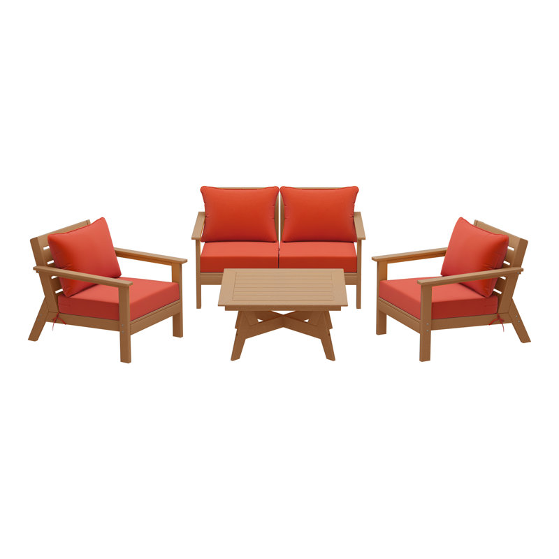 5-Piece Deep Seating Set, Orange, Teak