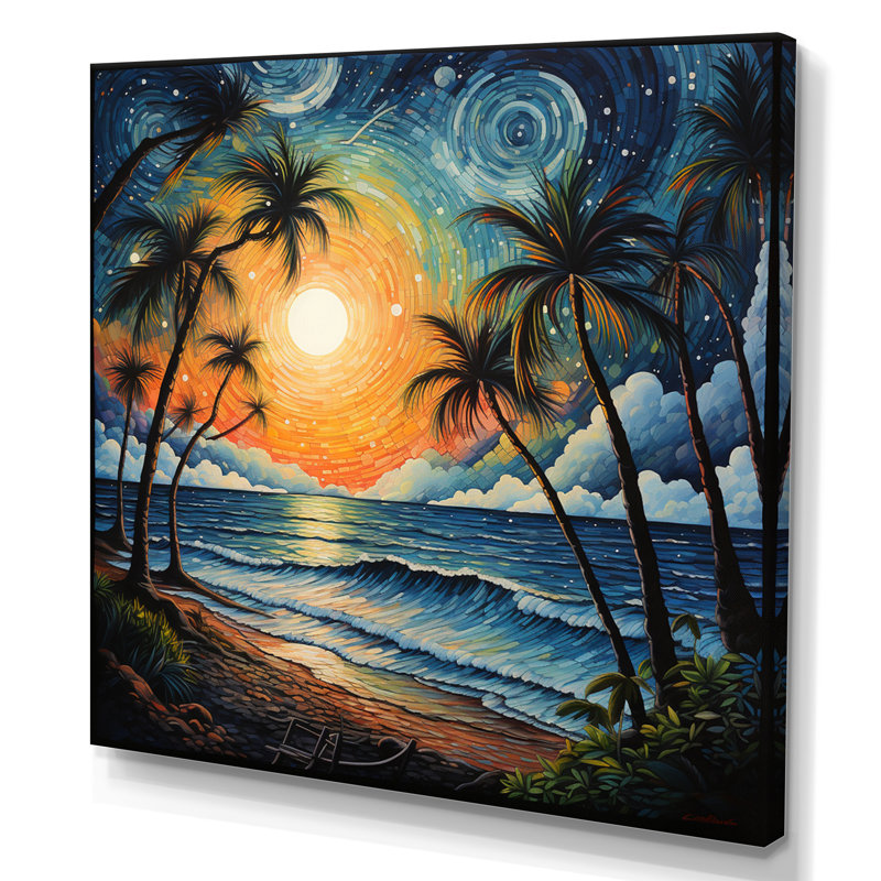 Beach Tropical Vibes Pointillism I - Beach Canvas Wall Art, H 30 po x l 30 po x P 1 po, Toile tendue