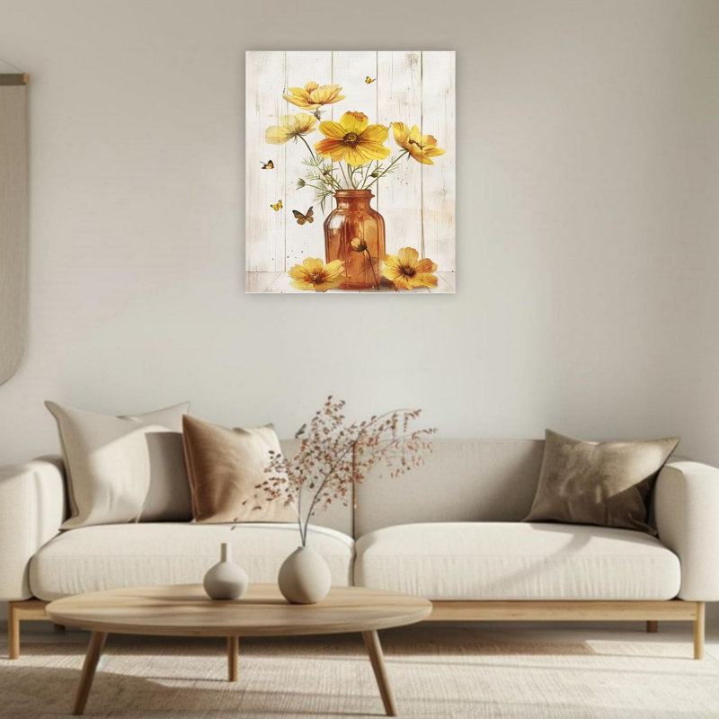 Art mural sur toile non encadrée, fleurs sauvages et papillons 24 po x 36 po