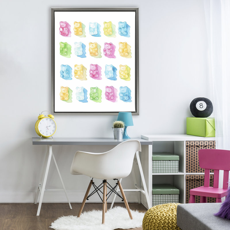 Cadre flottant de la collection Pastel Candy Bears, design par Lil 'Rue, Cadre flottant gris lustré, H 31 po x l 25 po