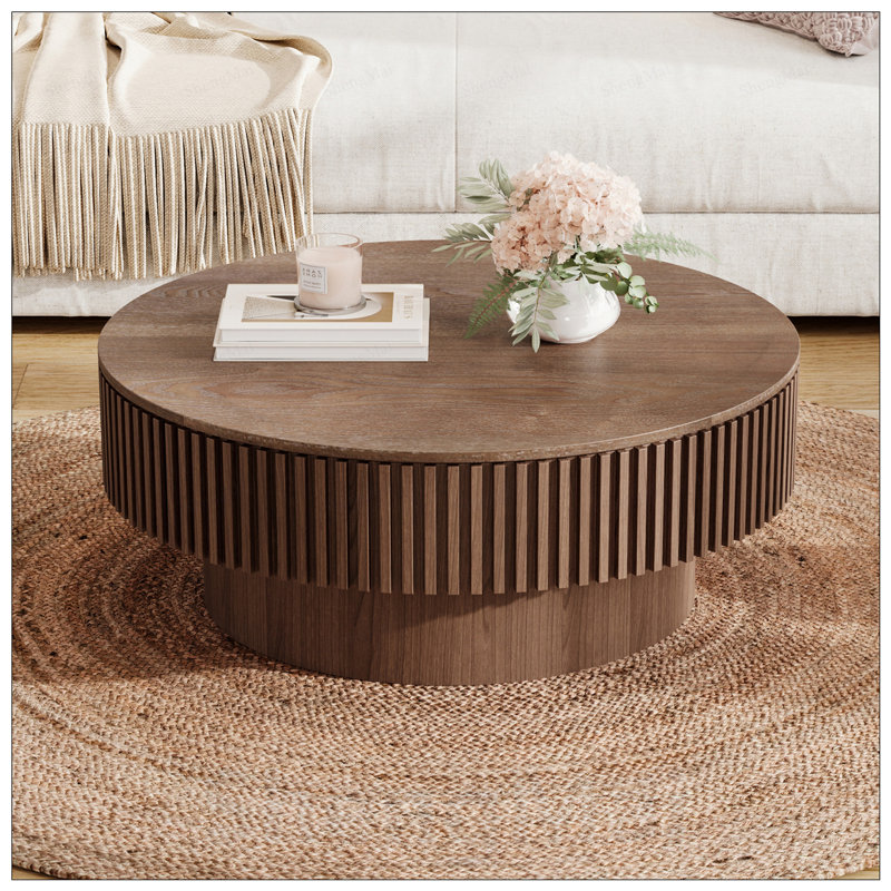Table basse ronde avec rangement, placage en bois massif, décor moderne pour le salon, la chambre à coucher ou le bureau