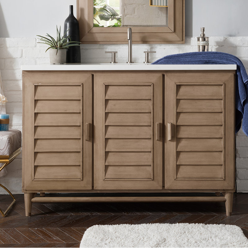 Portland 48'' W Single Vanity, Whitewashed Walnut, White Zeus, Widespread