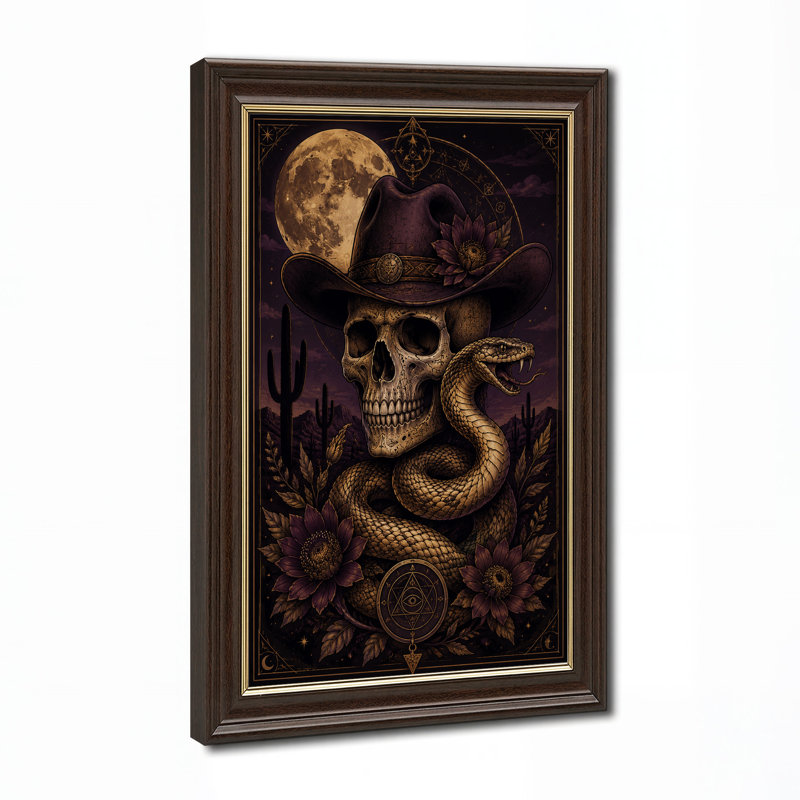 Art mural sur toile, grand crâne de lune avec chapeau de cowboy, H 18 po x l 12 po