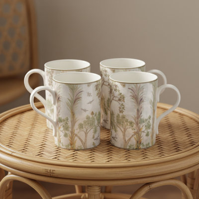Ensemble de 4 grandes tasses à café Kemp Spode, 12 oz - vert / blanc, ensemble de 4
