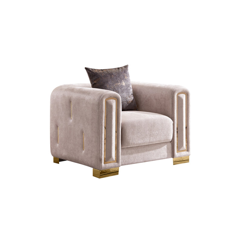 Foehr 43" Velvet Arm Chair, Beige Velvet