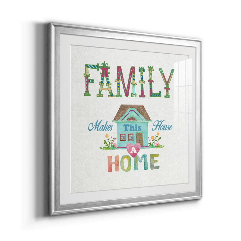 Famille - Art textuel, H 30,5 po x l 61 po x P 1,5 po, Papier avec cadre argenté, Blanc