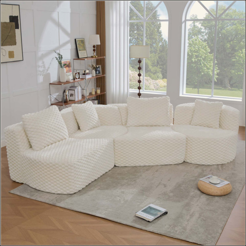 Canapé modulaire modulaire de 137,8 po sans os rembourré pour le salon, White Polyester