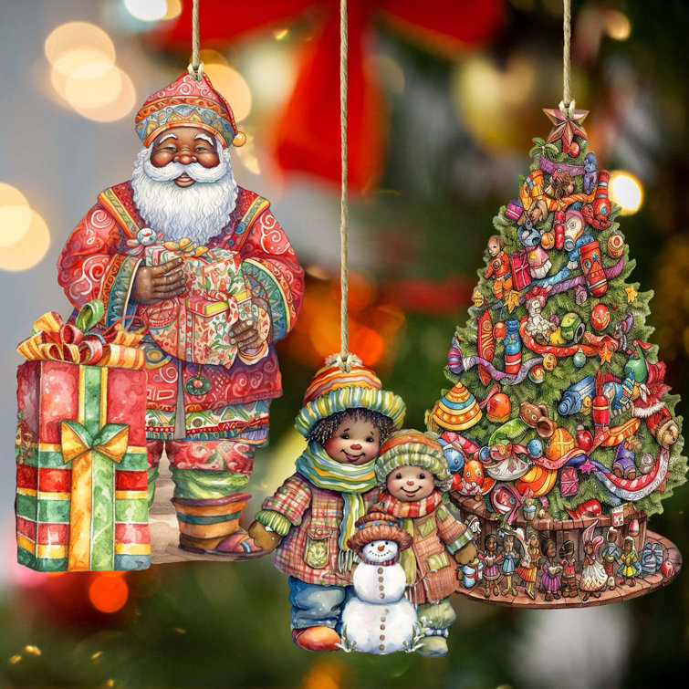 The Holiday Aisle® 3 Piece Irish-Inspired Santa Wooden Ornaments