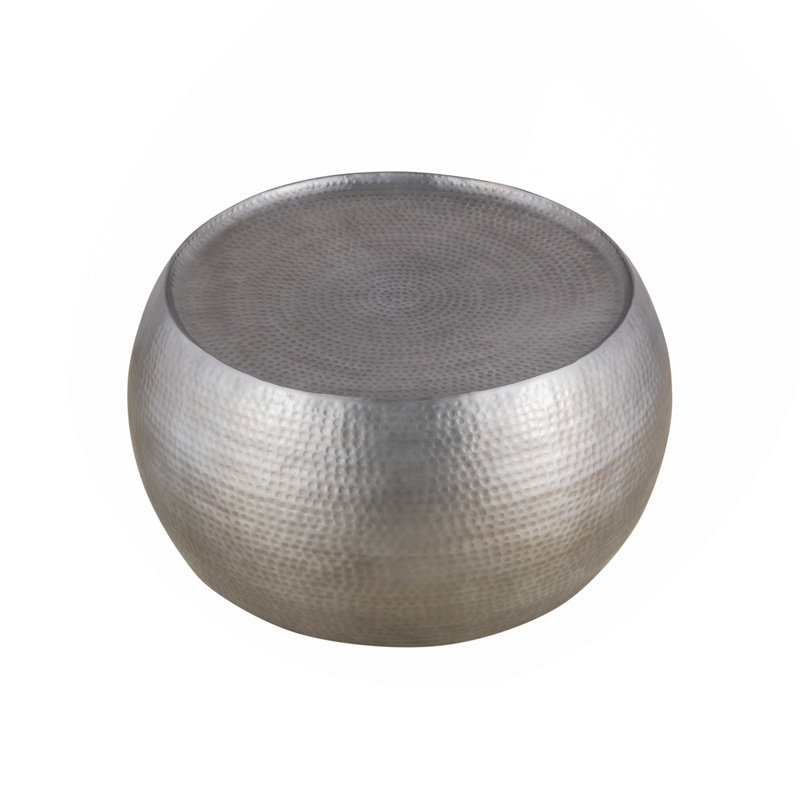 CT501 Table basse ronde contemporaine contemporaine en aluminium 32 po, table de ferme avec design martelé à la main brillant argent antique Identique Asg150108433 (NJ Inventory)